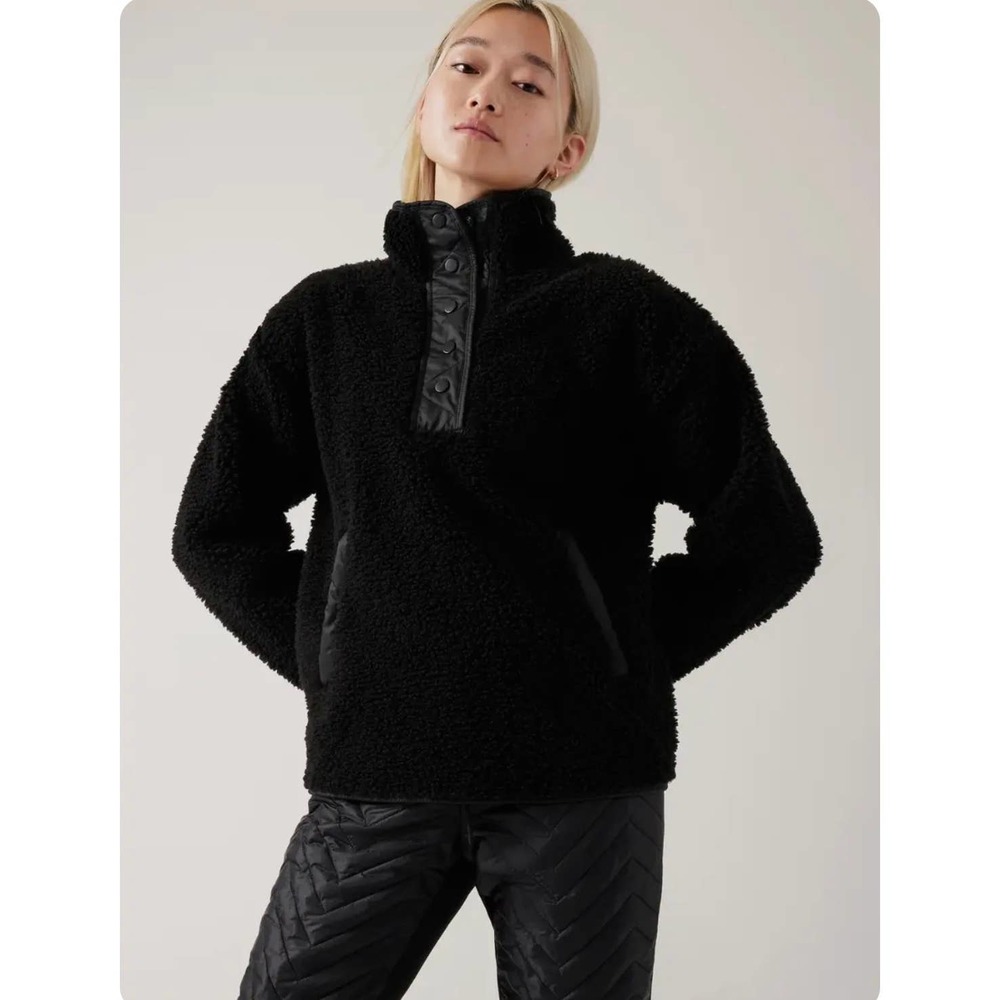 New nwt Athleta cozy Sherpa snap sweatshirt size extra small XS